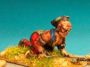 IND9(FR) Warrior In Breech Cloat & Leggings, Crawling With Musket