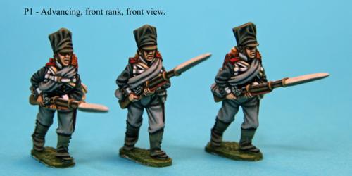 P1 Advancing musketeers with levelled muskets