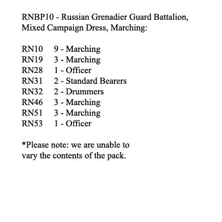 RNBP10 Russian Grenadier / Guard Battalion, Mixed Campaign Dress, Marching (24 Figures)