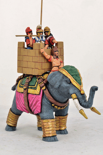 SCEL02d Successor Elephant, Quilted Armour, Stone Effect Howdah, Standing Crew