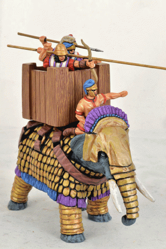 SCEL04a Successor Elephant, Crested Head, Wooden Howdah, Attacking Crew