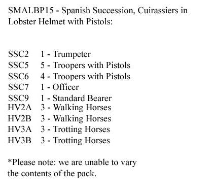 SMALBP15 Spanish Succession Cuirassiers In Lobster Tail Helmets, With Pistol (12 Mounted Figures)