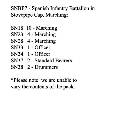 SNBP7 Spanish Infantry Battalion, In Stovepipe Cap, Marching (24 Figures)