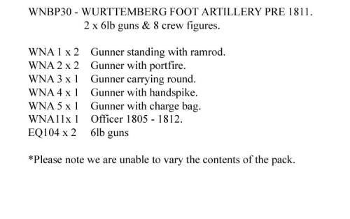 WNBP30 Wurttemberg Foot Artillery Pre 1811 - 6lb Guns X2, 8 Crew